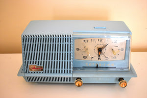 Baby Blue 1957 General Electric Model C420A Vacuum Tube AM Clock Radio Loud and Clear Sounds Great!
