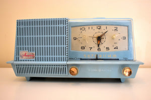 Baby Blue 1957 General Electric Model C420A Vacuum Tube AM Clock Radio Loud and Clear Sounds Great!