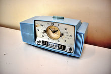 Load image into Gallery viewer, Cornflower Blue 1959 GE General Electric Model 913D AM Vacuum Tube Clock Radio Excellent Condition Sounds Wonderful!