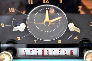 Ocean Turquoise Mid Century 1959 General Electric Model C-417C Vacuum Tube AM Clock Radio Popular Model Sounds Terrific!