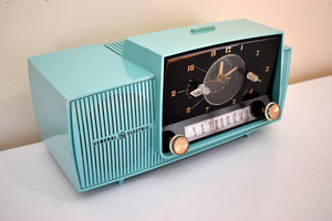 オーシャンターコイズ ミッドセンチュリー 1959年 ゼネラル・エレクトリック モデル C-417C 真空管 AM クロックラジオ 人気モデル 音が素晴らしい！