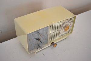 Smart Speaker Ready To Go - Creme Ivory Vintage 1959 GE General Electric Model C-465A AM Vacuum Tube Clock Radio Popular Model Solid Performer!