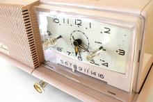 Load image into Gallery viewer, Dusty Pink 1957 General Electric Model C420A Vacuum Tube AM Clock Radio Near Mint!