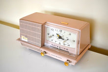 Load image into Gallery viewer, Dusty Pink 1958 General Electric Model C421A Vacuum Tube AM Clock Radio Excellent Condition Sounds Great!
