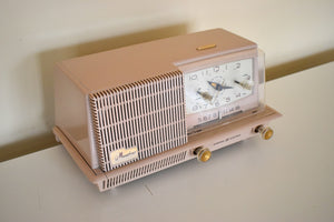 Dusty Pink 1958 General Electric Model C421A Vacuum Tube AM Clock Radio Excellent Condition Sounds Wonderful!
