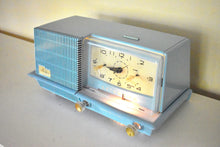 Load image into Gallery viewer, Cornflower Blue 1958 General Electric Model C421B Vacuum Tube AM Clock Radio Excellent+ Condition Sounds Great!