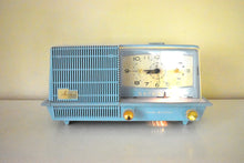 Load image into Gallery viewer, Cornflower Blue 1958 General Electric Model C421B Vacuum Tube AM Clock Radio Excellent+ Condition Sounds Great!