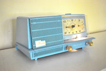 Load image into Gallery viewer, Cornflower Blue 1958 General Electric Model C421B Vacuum Tube AM Clock Radio Excellent+ Condition Sounds Great!