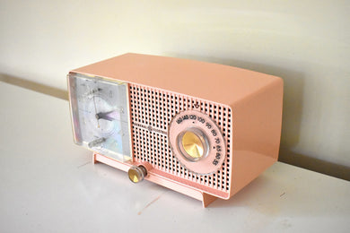 Cherry Blossom Pink Vintage 1959 General Electric Model C437A Vacuum Tube AM Clock Radio Cream Puff!