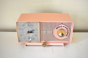 Cherry Blossom Pink Vintage 1959 General Electric Model C437A Vacuum Tube AM Clock Radio Cream Puff!