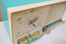 Load image into Gallery viewer, Seafoam Turquoise 1960 GE General Electric Model C-427A AM Vintage Radio Late Fifties Bells and Whistles!