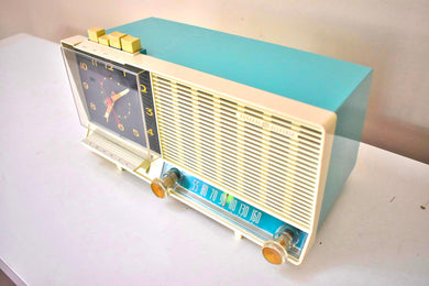 Seafoam Turquoise 1960 GE General Electric Model C-451A AM Vintage Radio Mid Century Bells and Whistles!