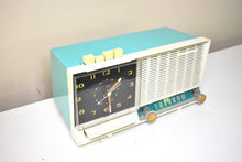 Load image into Gallery viewer, Seafoam Turquoise 1960 GE General Electric Model C-451A AM Vintage Radio Mid Century Bells and Whistles!