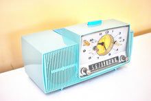 Load image into Gallery viewer, Cornflower Blue 1959 GE General Electric Model C-481A AM Vacuum Tube Clock Radio Holy Smoke Working Clock Light!