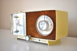 Bluetooth Ready To Go - Ivory and Tan Fabric 1965 General Electric Model C-437B AM Radio Works Great! Very Good Condition!