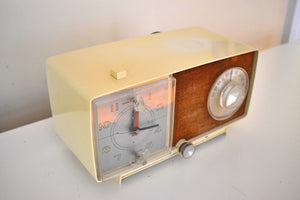 Bluetooth Ready To Go - Ivory and Tan Fabric 1965 General Electric Model C-437B AM Radio Works Great! Very Good Condition!