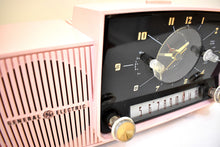 Load image into Gallery viewer, Princess Pink Mid Century 1959 General Electric Model 914D Vacuum Tube AM Clock Radio Beauty Sounds Fantastic Popular Model!