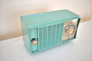 Bluetooth MP3 Ready - 1959 Turquoise General Electric Model T-129 AM Vacuum Tube Clock Radio No Nonsense Player and Looker!