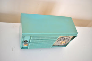 Bluetooth MP3 Ready - 1959 Turquoise General Electric Model T-129 AM Vacuum Tube Clock Radio No Nonsense Player and Looker!