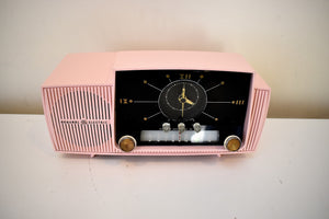 Bluetooth Ready To Go - Princess Pink 1959 GE General Electric Model 913D AM Vacuum Tube Clock Radio Sounds Great Popular Model!