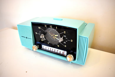 Seafoam Turquoise Mid Century 1959 General Electric Model 914D Vacuum Tube AM Clock Radio Popular Model!