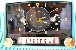 シーフォームターコイズ ミッドセンチュリー 1959年 ゼネラル・エレクトリックモデル 914D 真空管 AMクロックラジオ 人気モデル！