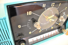 Load image into Gallery viewer, Seafoam Turquoise Mid Century 1959 General Electric Model 914D Vacuum Tube AM Clock Radio Popular Model!