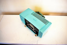 Load image into Gallery viewer, Seafoam Turquoise Mid Century 1959 General Electric Model 914D Vacuum Tube AM Clock Radio Popular Model!