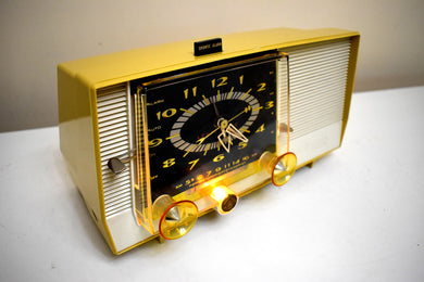 Goldenrod Yellow 1959 RCA Victor C-4EM Tube AM Clock Radio Sounds Awesome and Excellent Condition!