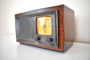 Bluetooth Ready To Go - Copper Face Wood Cabinet 1946 Gilfillan Brothers Model 56B AM Vacuum Tube Radio Sounds Great Rare Manufacturer!