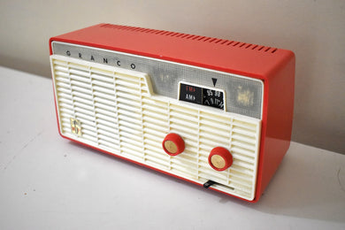 レッド オレンジ 1959 グランコ モデル 701 AM FM 真空管ラジオ リトル キューティー 素晴らしいサウンド!