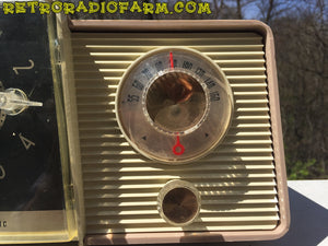 SOLD! - Dec 2, 2016 - BLUETOOTH MP3 READY - Taupe and Ivory 1959 General Electric Model C-405 Tube AM Clock Radio - [product_type} - General Electric - Retro Radio Farm