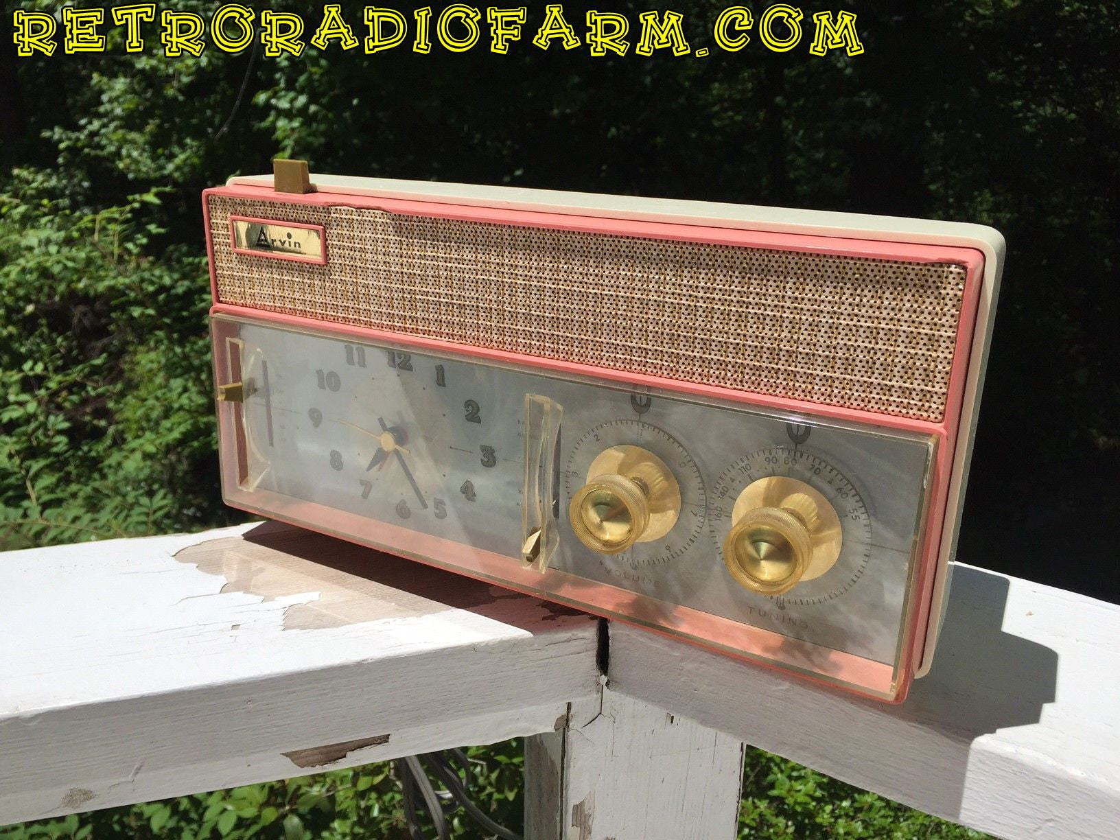 SOLD! - Mar 8, 2017 - RARE BEYOND RARE Rose Pink Retro Jetsons Vintage 1961 Arvin Model 51R56 AM Tube Clock Radio Amazing! - [product_type} - Arvin - Retro Radio Farm