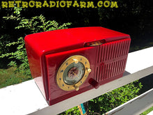 Charger l&#39;image dans la galerie, SOLD! - June 16, 2016 - BLUETOOTH MP3 READY - Cherry Red Mid Century Jetsons 1951 General Electric Model 517F Tube AM Clock Radio Totally Restored! - [product_type} - General Electric - Retro Radio Farm