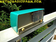Charger l&#39;image dans la galerie, SOLD! - Aug 14, 2016 - BLUETOOTH MP3 READY - Turquoise and White Retro Jetsons 1956 RCA Victor Model 9-C-71 Tube AM Clock Radio Works! - [product_type} - RCA Victor - Retro Radio Farm