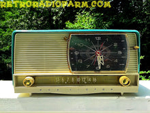Load image into Gallery viewer, SOLD! - Aug 14, 2016 - BLUETOOTH MP3 READY - Turquoise and White Retro Jetsons 1956 RCA Victor Model 9-C-71 Tube AM Clock Radio Works! - [product_type} - RCA Victor - Retro Radio Farm