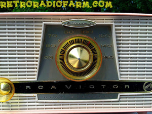 SOLD! - Sept 3, 2016 - PINK AND WHITE Atomic Age Vintage 1959 RCA Victor Model X-4HE Tube AM Radio Amazing! - [product_type} - RCA Victor - Retro Radio Farm