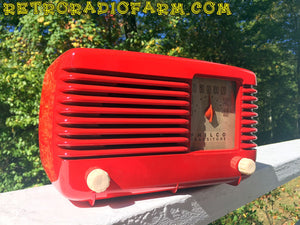SOLD! - Nov 28, 2016 - LIPSTICK RED Vintage Deco Retro 1947 Philco Transitone 48-200 AM Bakelite Tube Radio Works! - [product_type} - Philco - Retro Radio Farm