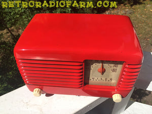 SOLD! - May 25, 2016 - LIPSTICK RED Vintage Deco Retro 1947 Philco Transitone 48-200 AM Bakelite Tube Radio Works! - [product_type} - Philco - Retro Radio Farm