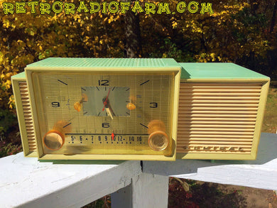 SOLD! - Dec 8, 2016 - BEAUTIFUL PASTEL GREEN Retro Jetsons 1959 Admiral 298 Tube AM Clock Radio Sounds Great!