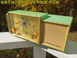 SOLD! - Dec 8, 2016 - BEAUTIFUL PASTEL GREEN Retro Jetsons 1959 Admiral 298 Tube AM Clock Radio Sounds Great! - [product_type} - Admiral - Retro Radio Farm