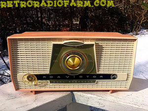 SOLD! - Jan 18, 2017 - PINK AND WHITE Atomic Age Vintage 1959 RCA Victor Model X-4HE Tube AM Radio Amazing! - [product_type} - RCA Victor - Retro Radio Farm