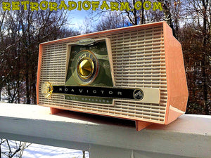 SOLD! - Jan 18, 2017 - PINK AND WHITE Atomic Age Vintage 1959 RCA Victor Model X-4HE Tube AM Radio Amazing! - [product_type} - RCA Victor - Retro Radio Farm