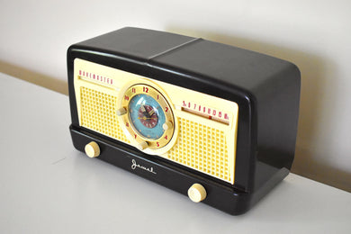 Mocha and Ivory Bakelite 1950 Jewel Wakemaster Model 5057U Vacuum Tube AM Clock Radio The Master Awaketh!