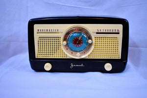 エボニー アイボリー ベークライト 1950 ジュエル ウェイクマスター モデル 5057U 真空管 AM クロック ラジオ マスターは目覚める!
