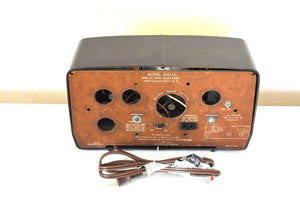 Mocha and Ivory Bakelite 1950 Jewel Wakemaster Model 5057U Vacuum Tube AM Clock Radio The Master Awaketh!