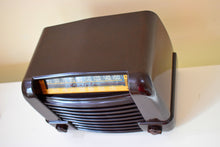 Load image into Gallery viewer, Handsome 1946 Mantola Model R654-PM Marble Brown Bakelite Vacuum Tube AM Clock Radio Excellent Condition Excellent Condition and Sound!