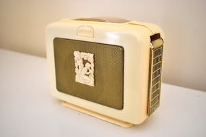 Made in France Goddess Ivory 1951-1954 Marconi Model Baby 41 AM Shortwave Vacuum Tube Radio Enchante!
