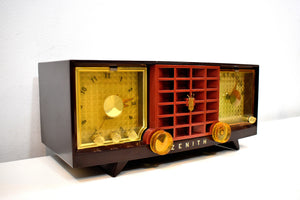 Auburn Brown and Maroon Mid Century 1955 Zenith Model R623R AM Tube Radio Sleek and Sweet Sounds Great!
