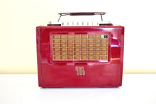 Load image into Gallery viewer, Burgundy Maroon 1953 Motorola Model 52L2A Portable Vacuum Tube AM Radio Excellent Condition Sounds Great!
